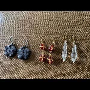 Vintage Hand Crafted 3 pair Boho Stone Earrings - Hippie Boho